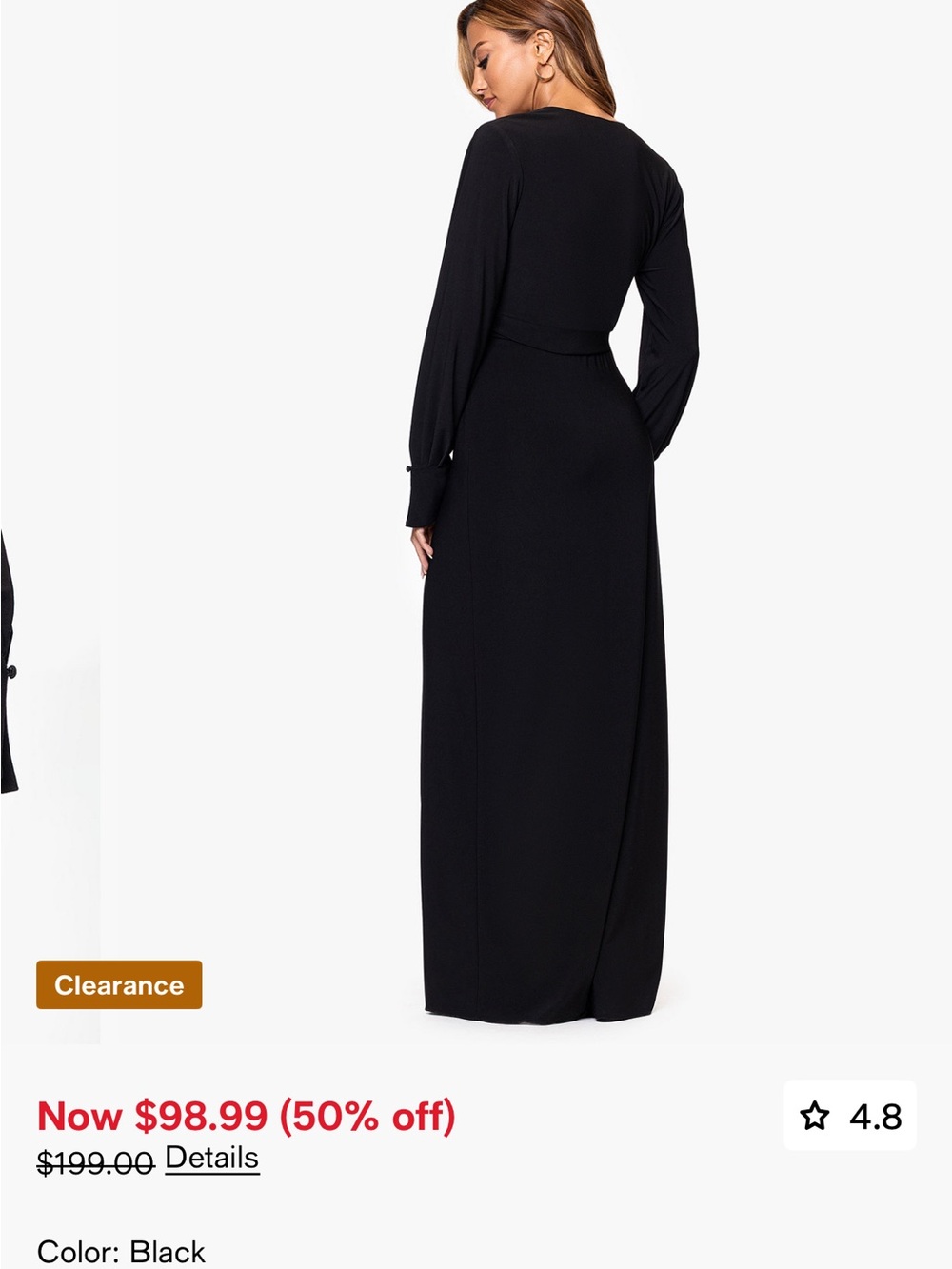 Xscape Black Long Sleeve Draped Wrap Maxi Dress - Picture 7 of 9